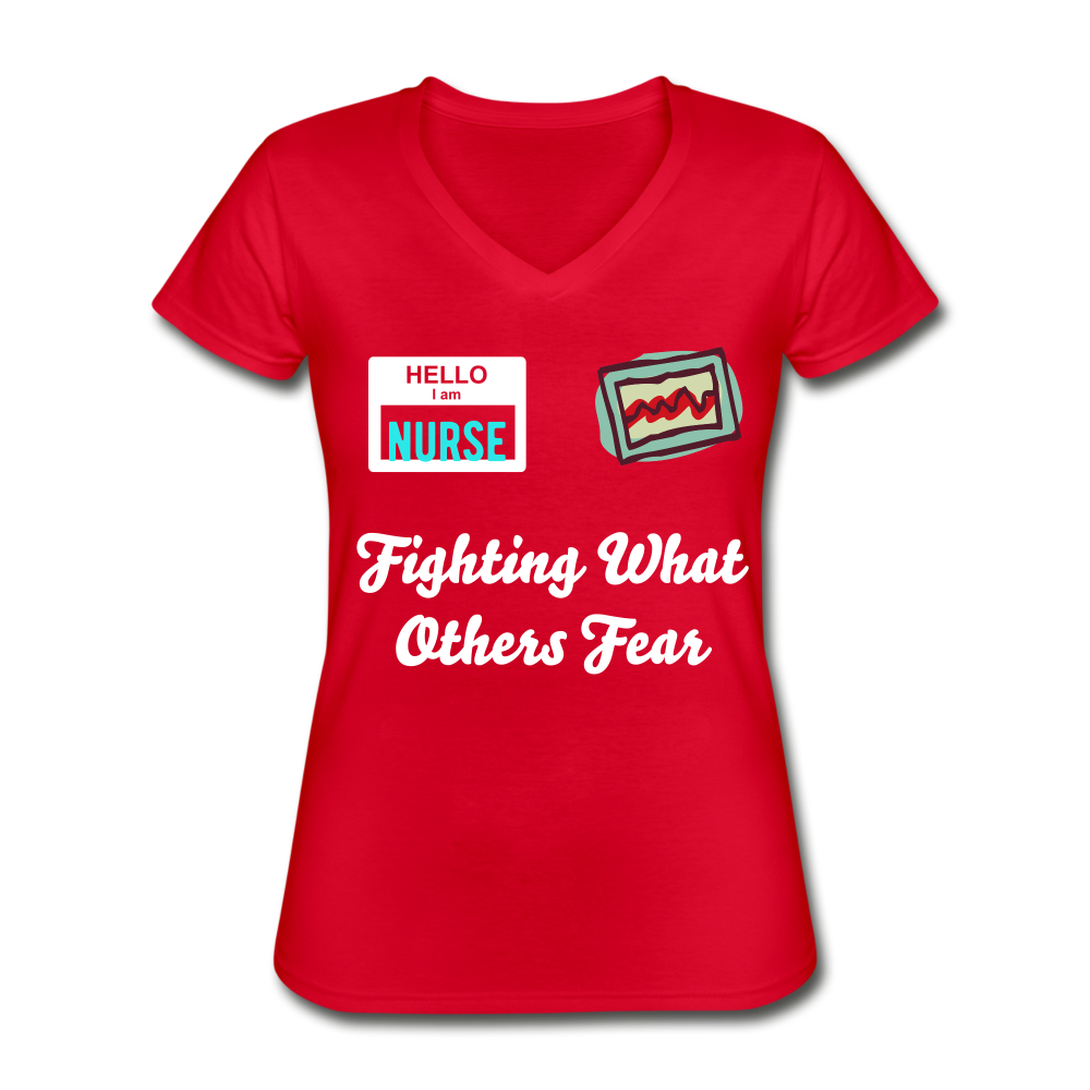 Women's V-Neck T-Shirt nurse - red