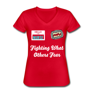 Women's V-Neck T-Shirt nurse - red
