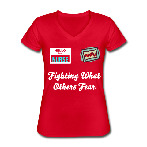 Women's V-Neck T-Shirt nurse - red